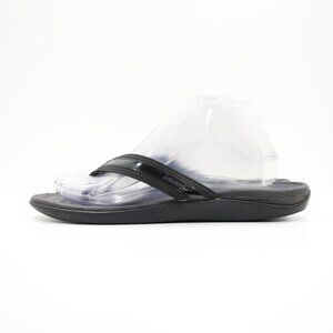 Orthoheel Black Patent Leather & Canvas Flat Comfort Thong Sandals - 9
